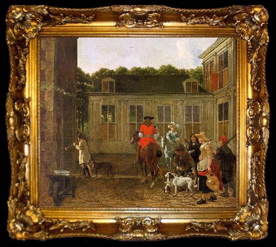 framed  Ludolf de Jongh Hunting Party in the Courtyard of a Country House, ta009-2